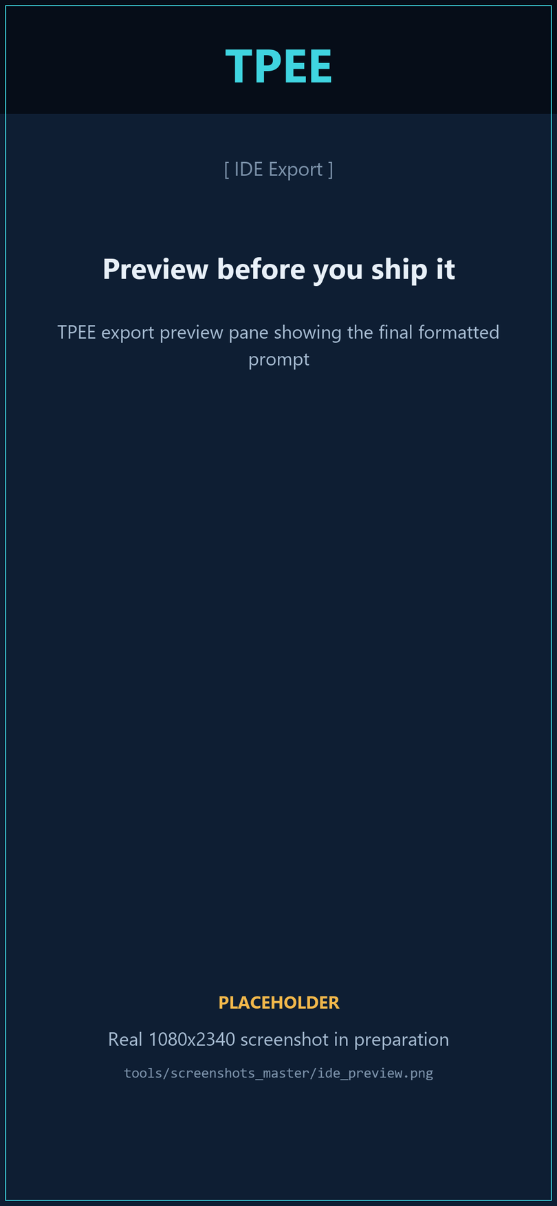 TPEE export preview pane showing the final formatted prompt
